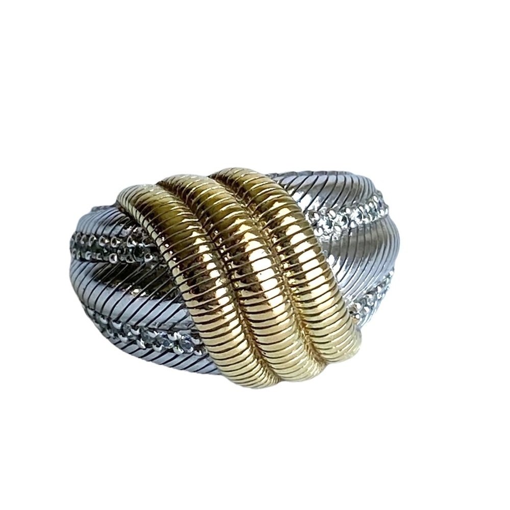 Judith Ripka Cocktail Ring Sterling Silver 14K Gold Faux Diamond Band Size 4.5 5 - Picture 1 of 9